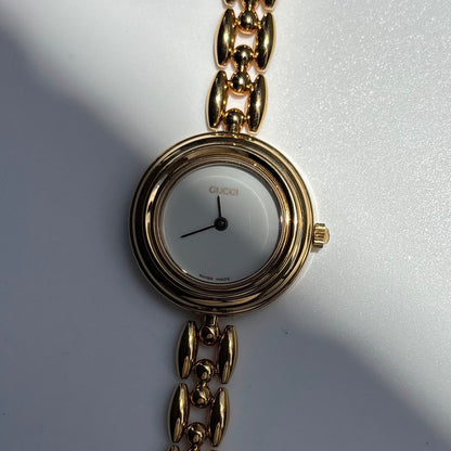 Gucci 1990s Interchangeable Bezel Gold Plated Race Chain Watch with case, 6 bezels (160mm)