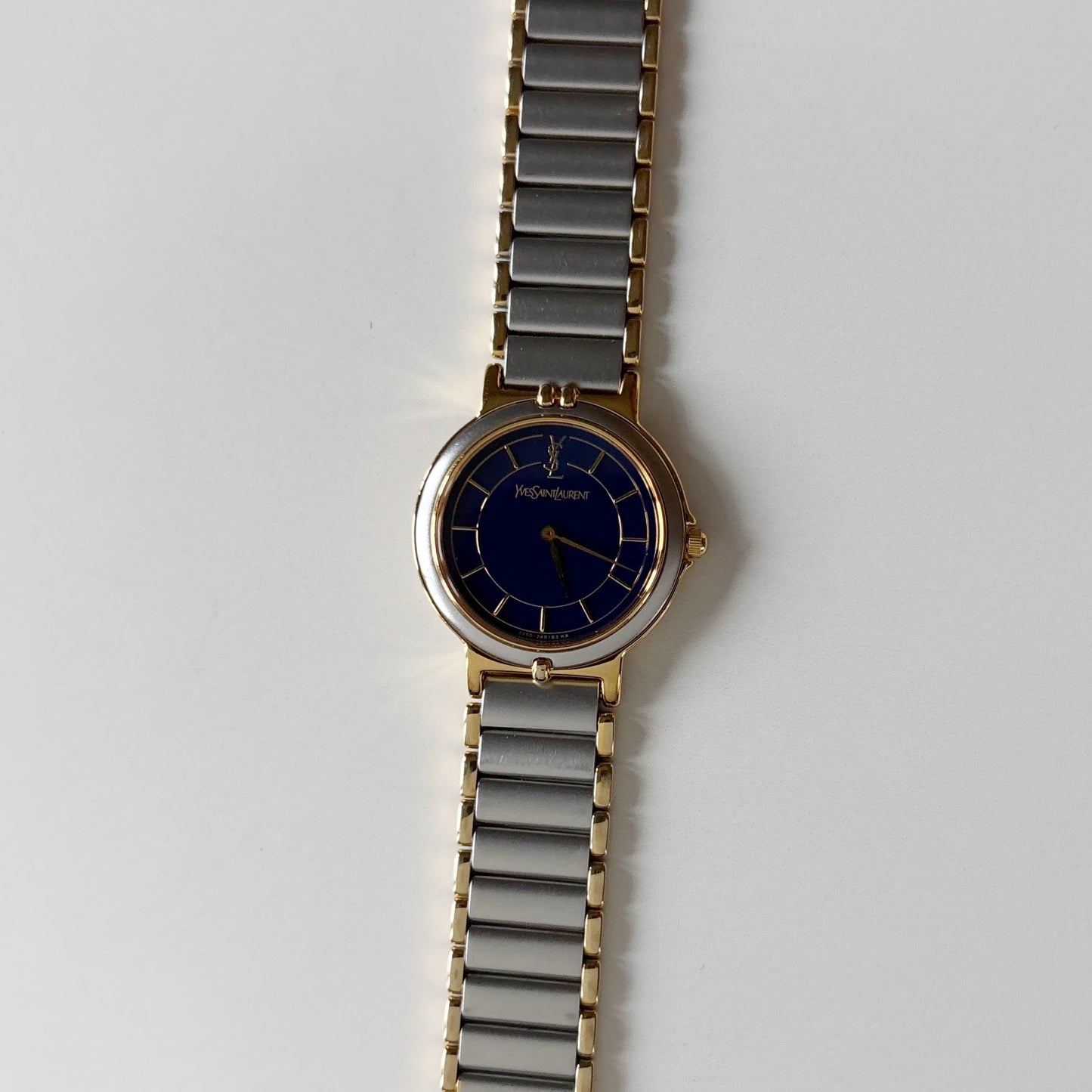 Yves Saint Laurent 1990s Navy Round Dial Two Tone Watch
