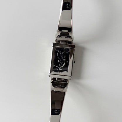 Yves Saint Laurent 1990s Black Dial Silver Bangle Watch