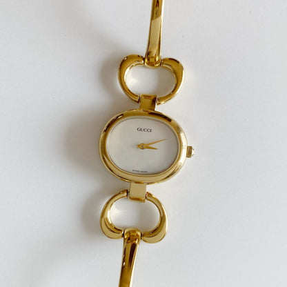 Gucci 1990s Seashell Dial Gold Plated Bangle Watch