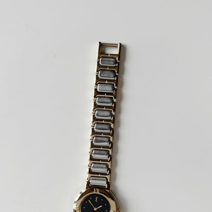 Yves Saint Laurent 1990s Black Dial Two Tone Watch
