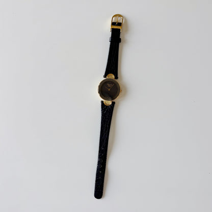 Dior 1990s Black Round Dial Gold Plated Watch