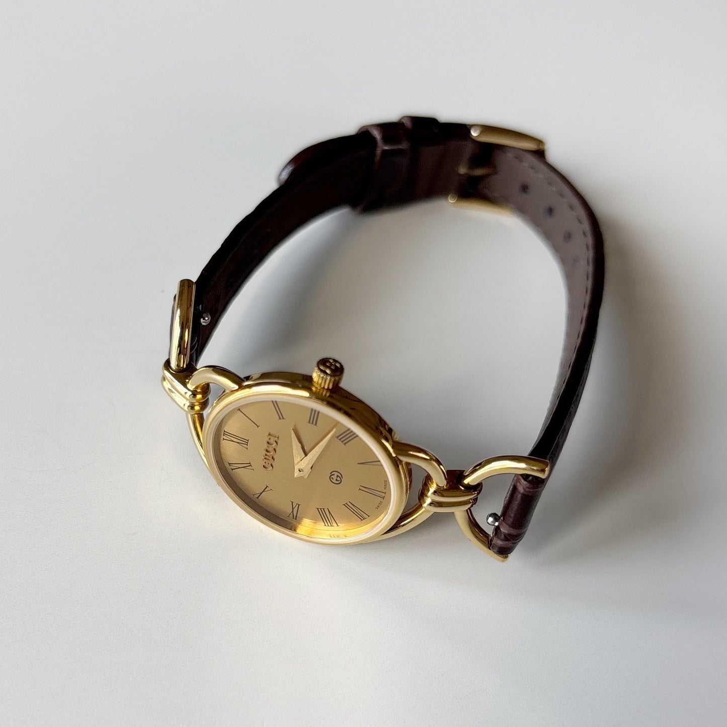 Gucci 1990s Round Dial Horsebit Gold Plated Watch