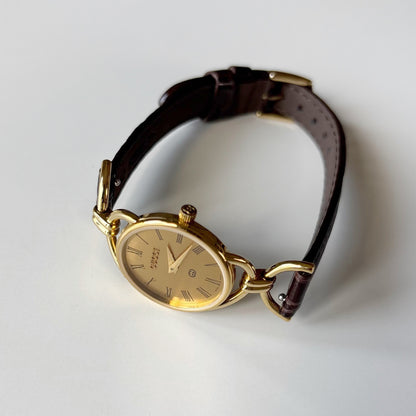 Gucci 1990s Round Dial Horsebit Gold Plated Watch