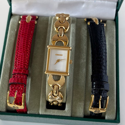 Gucci 1990s Interchangeable Strap Gold Plated Watch