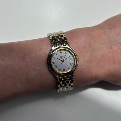 Dior 1990s Date Round Dial Two Tone Gold Plated Watch