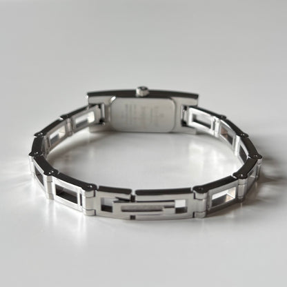 Gucci 1990s Black Dial Rectangular Stainless Steel Watch