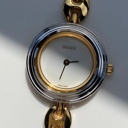 Gucci 1990s Interchangeable Bezel Gold Plated Watch with 6 bezels, case (165m)