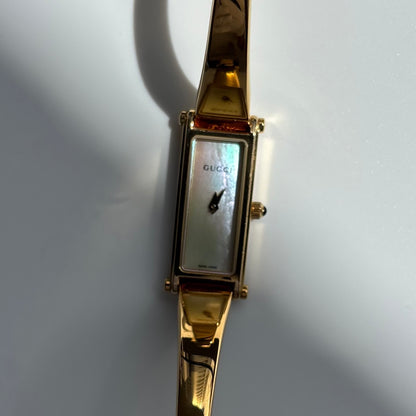 Gucci 1990s Seashell Dial Rectangular Gold-Plated Bangle Watch