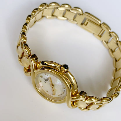 Fendi 1990s Seashell Dial Gold Plated Round Watch