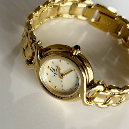 Fendi 1990s Seashell Dial Gold Plated Watch