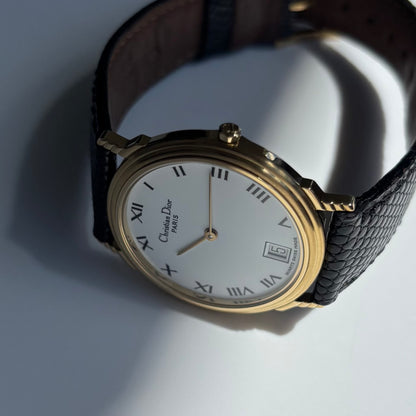 Dior 1990s Date Round Dial Gold Plated Watch (Large)