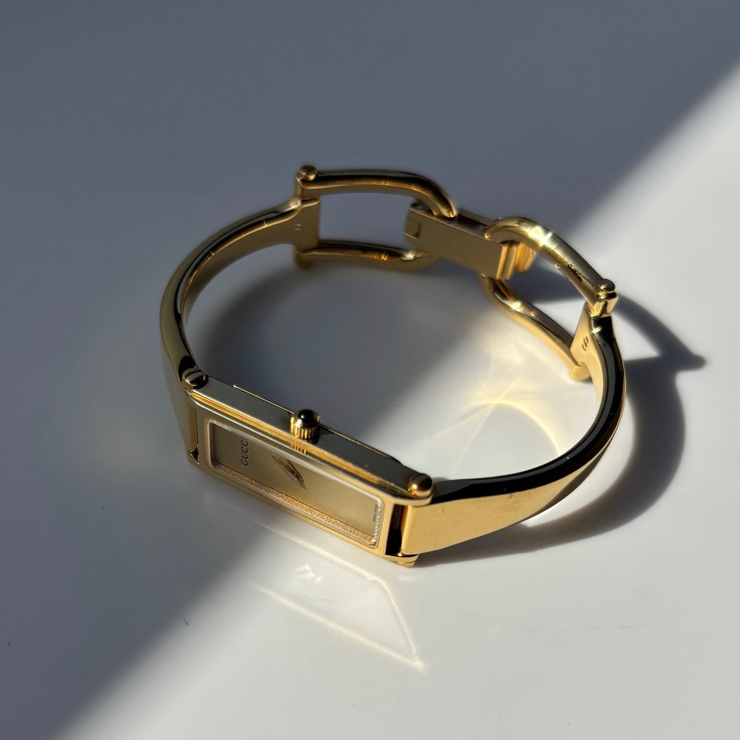 Gucci 1990s Gold Dial Gold Plated Bangle Watch (Small)