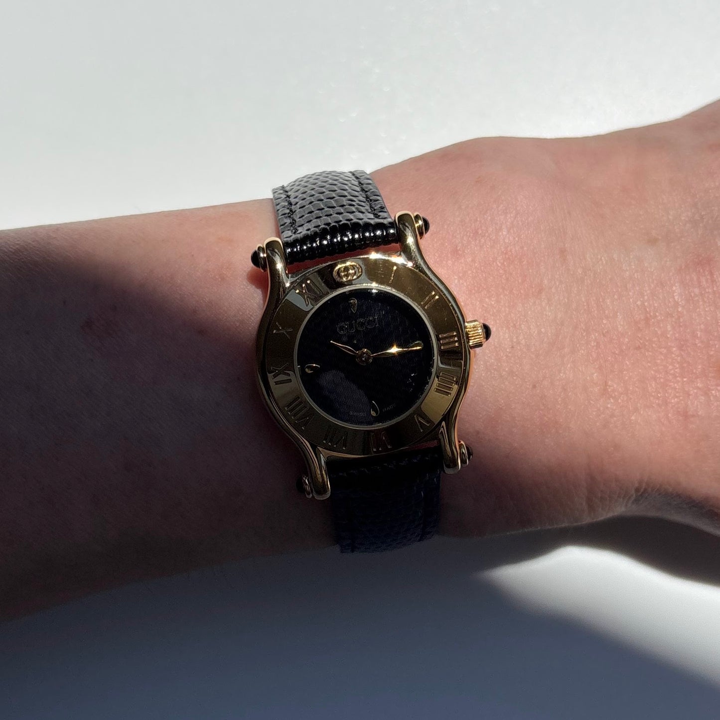 Gucci 1990s Black Dial Gold Plated Watch
