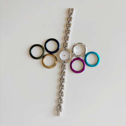 Gucci 1990s Interchangeable Bezel Stainless steel Watch with 6 bezels, case (165mm)