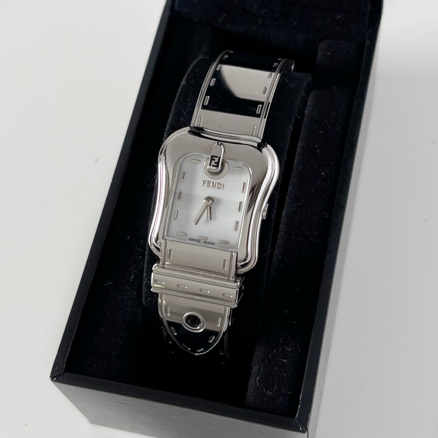Fendi 1990s Seashell Dial Stainless steel Silver Buckle Watch