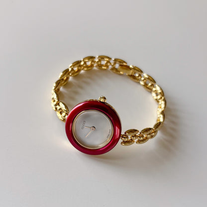 Gucci 1990s Interchangeable Bezel Gold Plated Rice Chain Watch with case, 6 bezels (160mm)