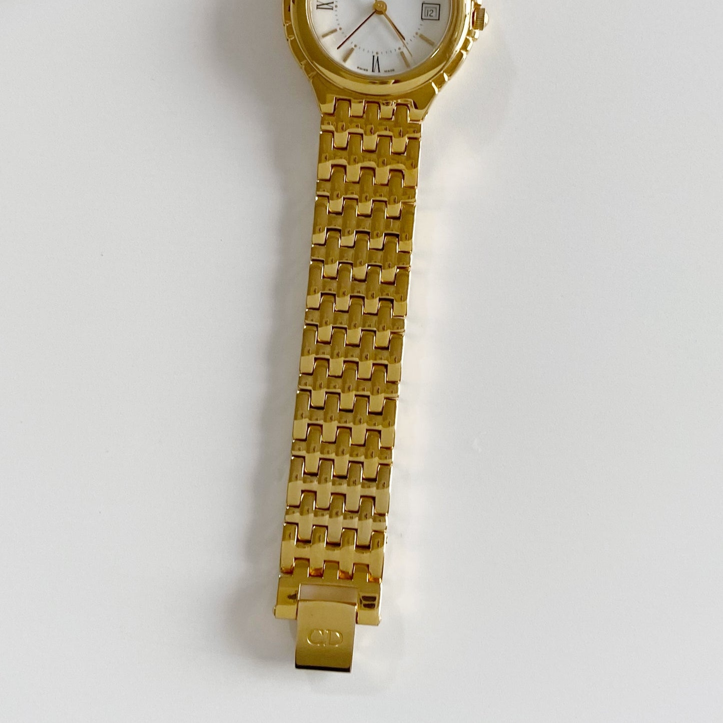 Dior 1990s Date Round Dial Gold Plated Watch