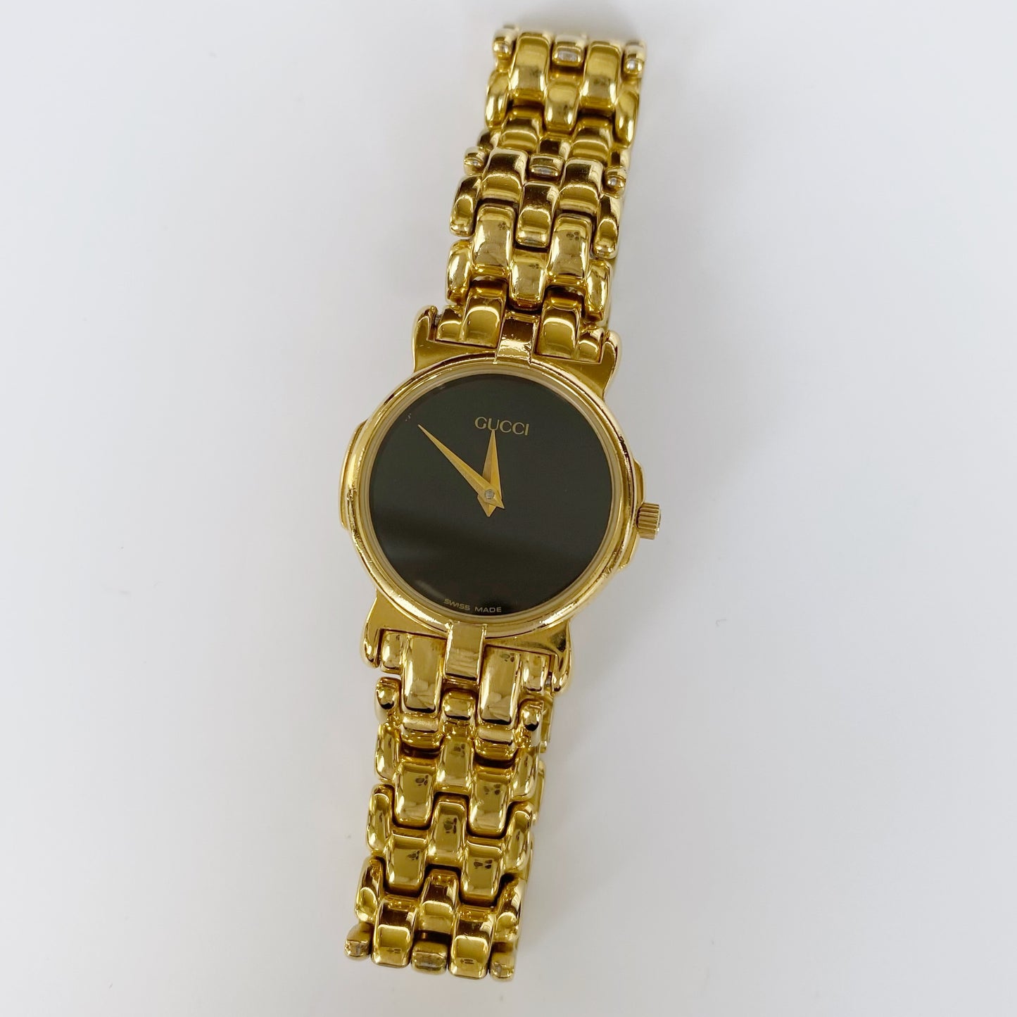 Gucci 1990s Black Dial Gold Plated Watch