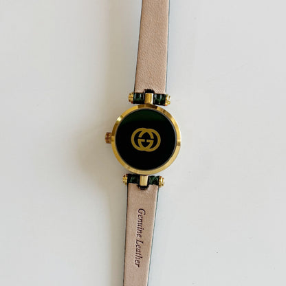 Gucci 1990s Round Dial Green Gold Plated Watch