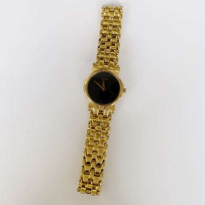 Gucci 1990s Black Dial Gold Plated Watch