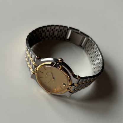 Gucci 1990s Date Round Dial Two Tone Watch (Large)