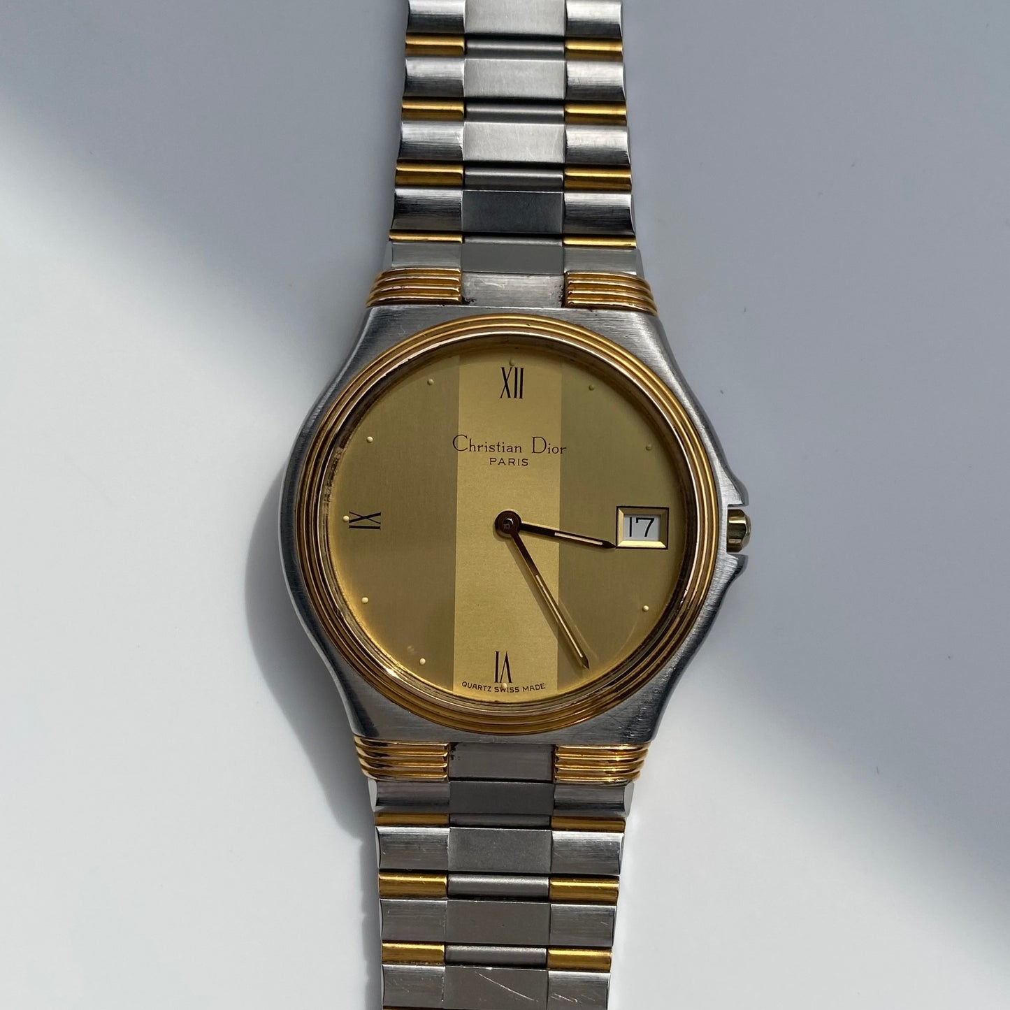 Dior 1990s Date Round Dial Two Tone Watch (Large)