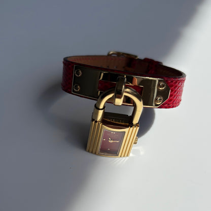Hermes 1990s Kelly Red Dial Gold Plated Watch