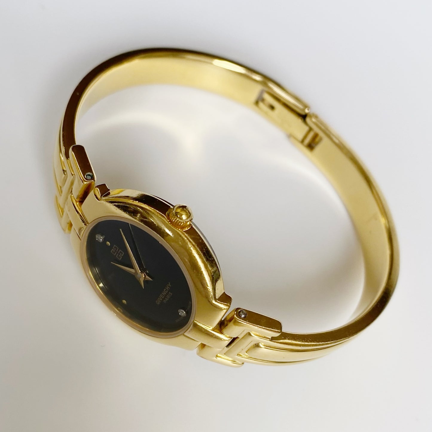 Givenchy 1990s Black Dial Gold Plated Bangle Watch
