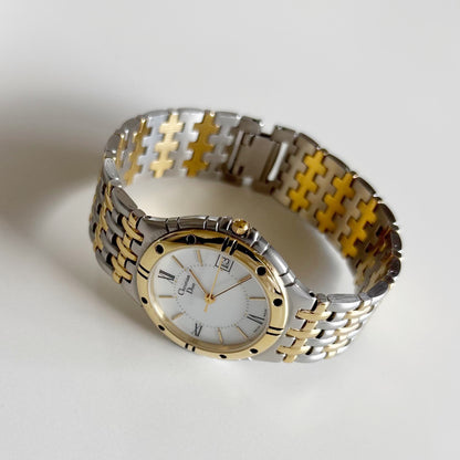 Dior 1990s Date Round Dial Gold Plated Two Tone Watch (Large)