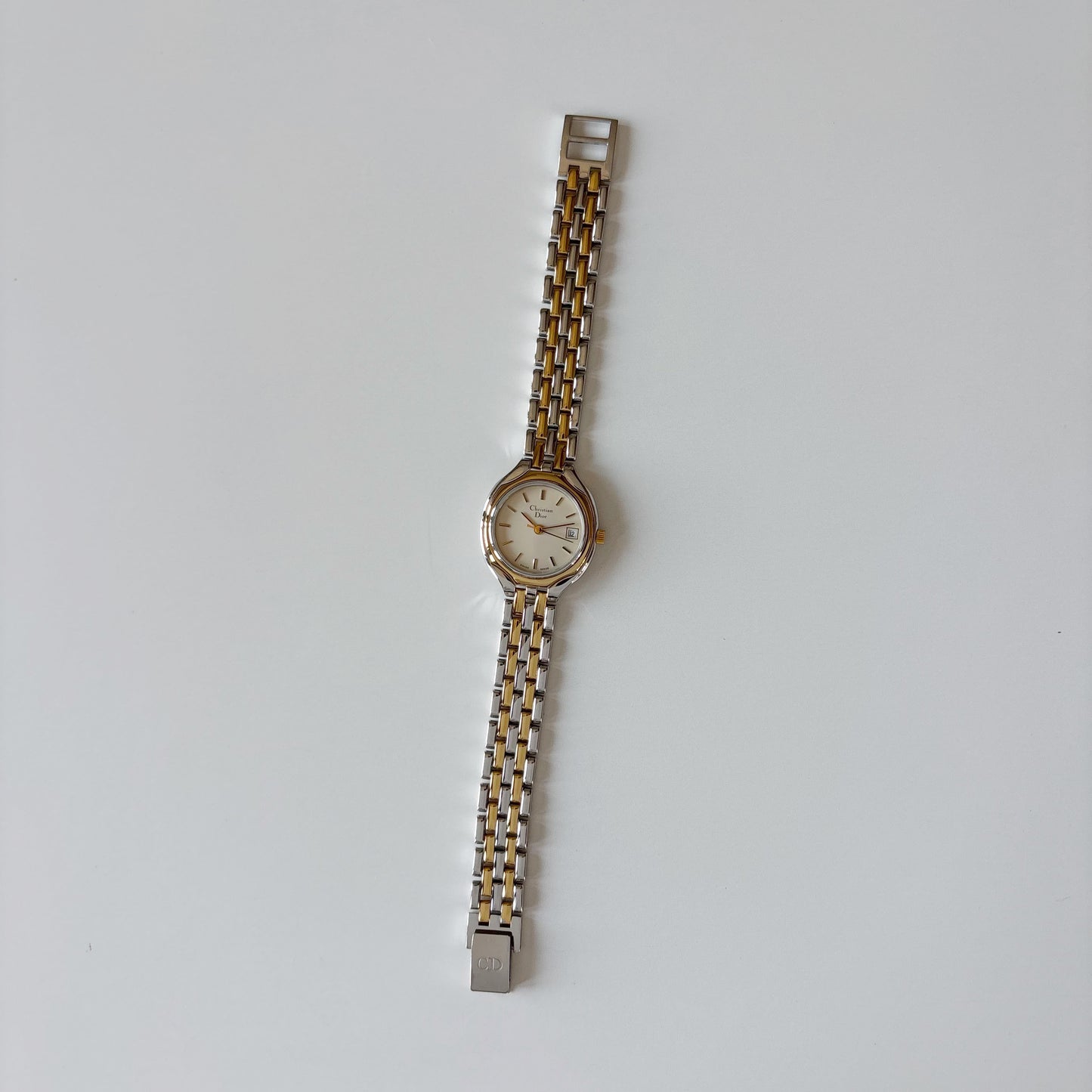 Dior 1990s Date Round Dial Two Tone Gold Plated Watch