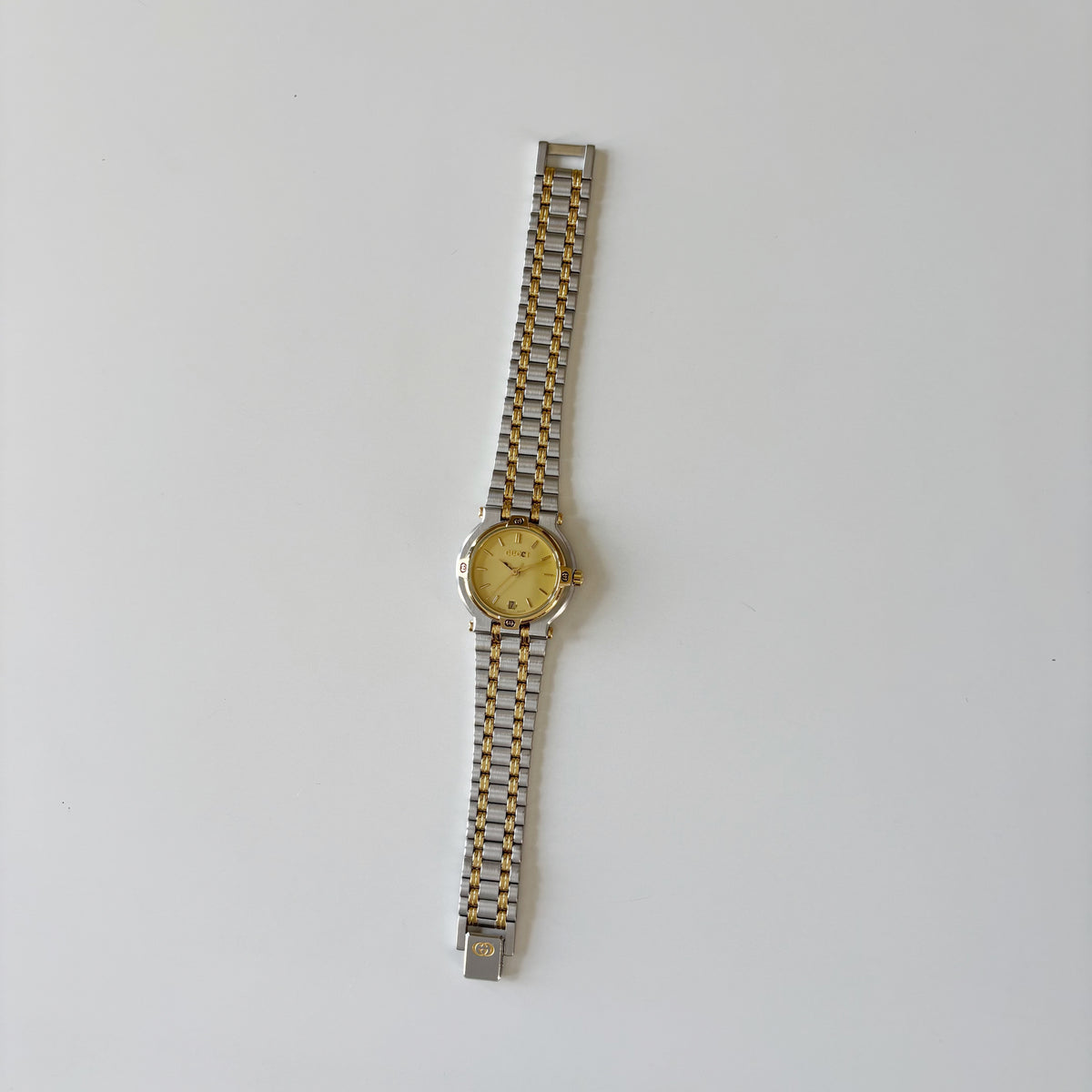 Gucci 1990s Date Round Dial Two Tone Gold Plated Watch