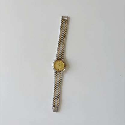 Gucci 1990s Date Round Dial Two Tone Gold Plated Watch
