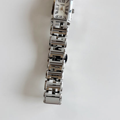 Fendi 1990s Seashell Dial Tank Stainless steel Watch