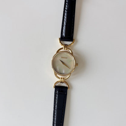 Gucci 1990s Seashell Dial Horsebit Gold Plated Watch