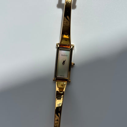 Gucci 1990s Seashell Dial Rectangular Gold-Plated Bangle Watch