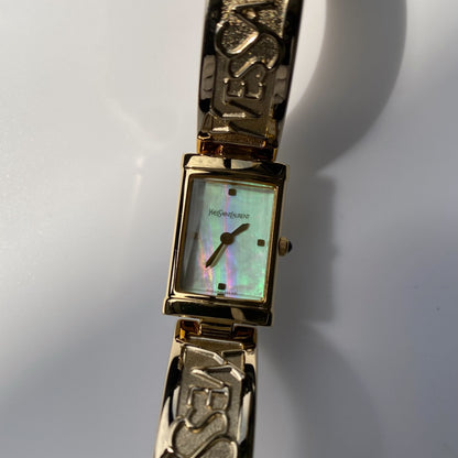 Yves Saint Laurent 1990s Seashell Dial Gold Plated Bangle Watch