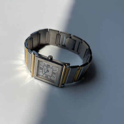 Yves Saint Laurent 1990s Square Dial Two Tone Gold Plated Watch