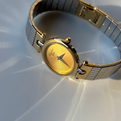Dior 1990s Round Gold Dial Two Tone Watch