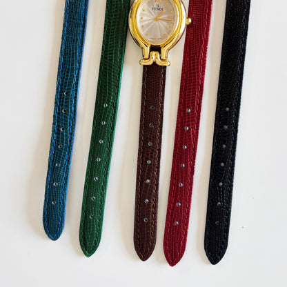 Fendi 1990s Interchangeable Belt Gold Plated Watch with 5 straps, case