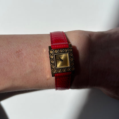 Dior 1990s Square Dial Interchangeable strap Gold Plated Watch with 3 straps, case