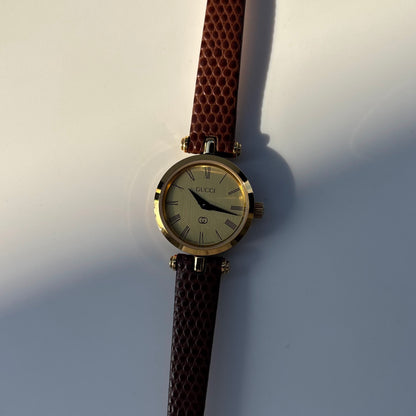 Gucci 1990s Round Gold Dial Gold Plated Watch