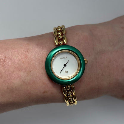 Gucci 1990s Interchangeable Bezel Gold Plated Watch with 6 bezels, case (167mm)
