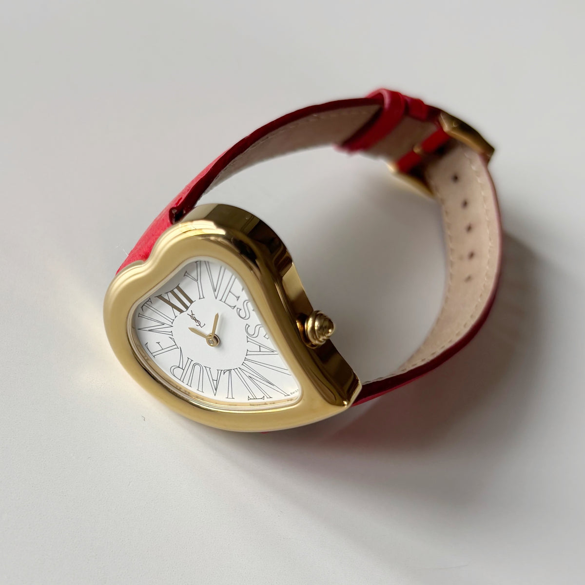 Yves Saint Laurent 1990s Heart Dial Gold Plated Red Watch