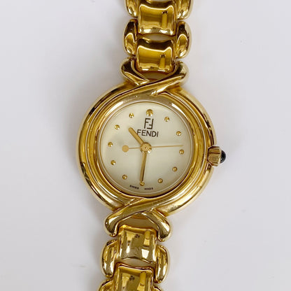 Fendi 1990s Seashell Dial Gold Plated Watch