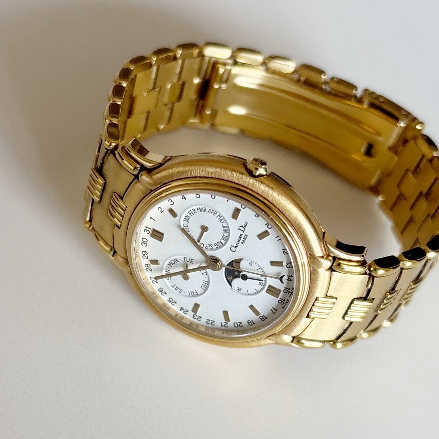 Dior 1990s Moon Phase Triple Calendar Gold Plated Watch