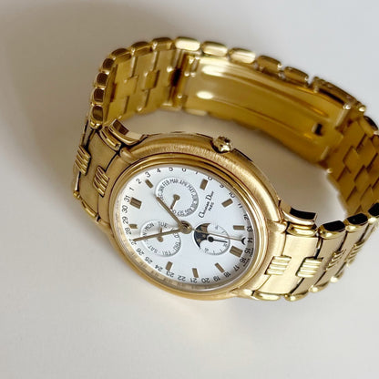 Dior 1990s Moon Phase Triple Calendar Gold Plated Watch