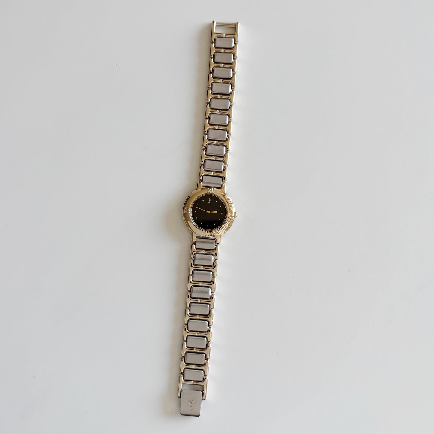 Yves Saint Laurent 1990s Black Dial Two Tone Watch
