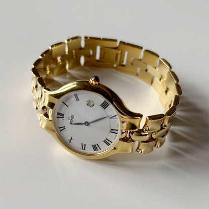 Fendi 1990s Date Round Dial Gold Plated Watch (Large)