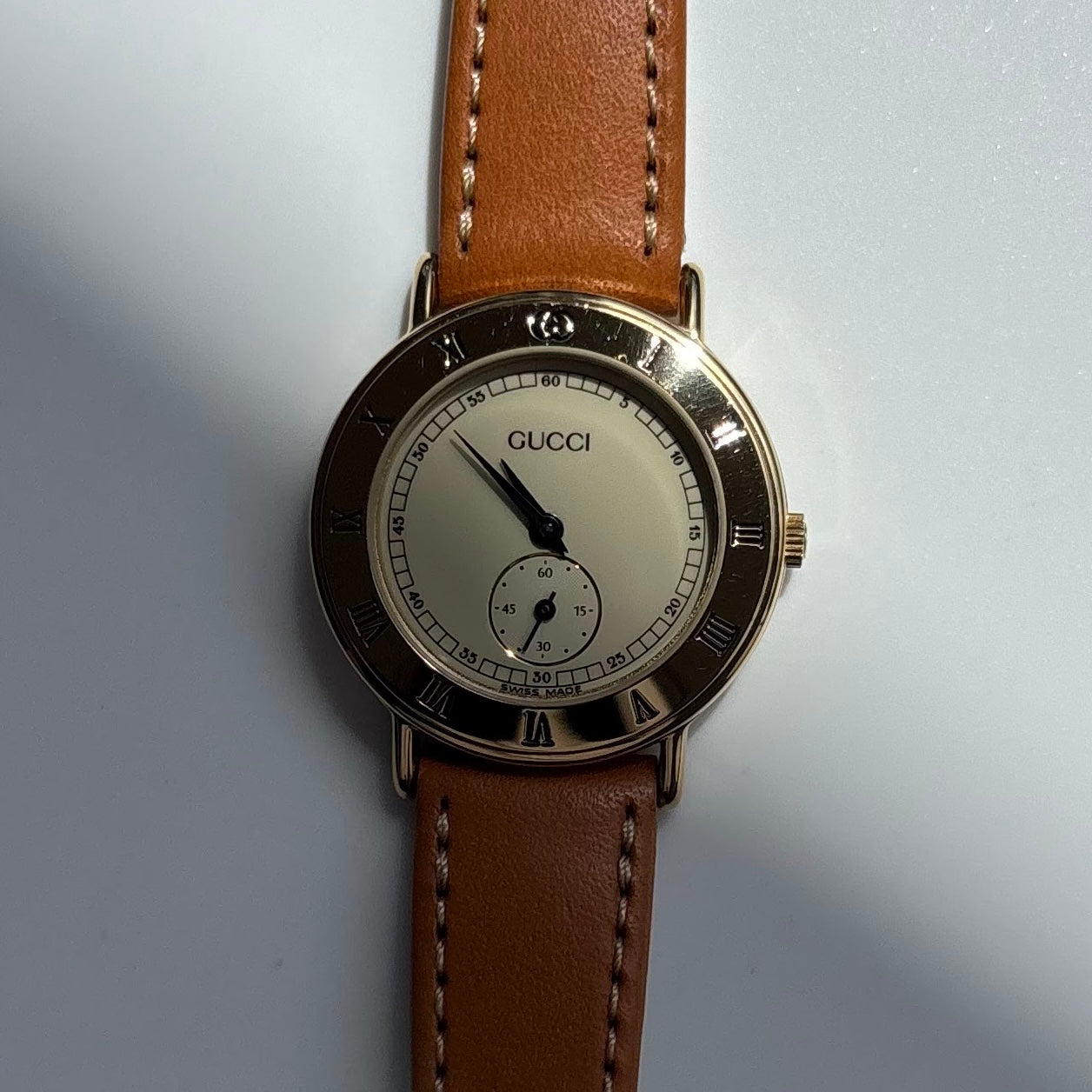 Gucci 1990s Sub Second Round Dial Gold Plated Watch